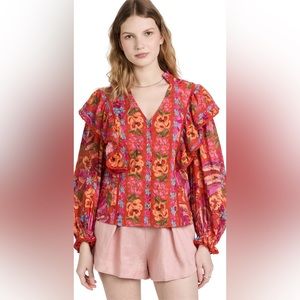 Farm Rio, red spring bananas blouse